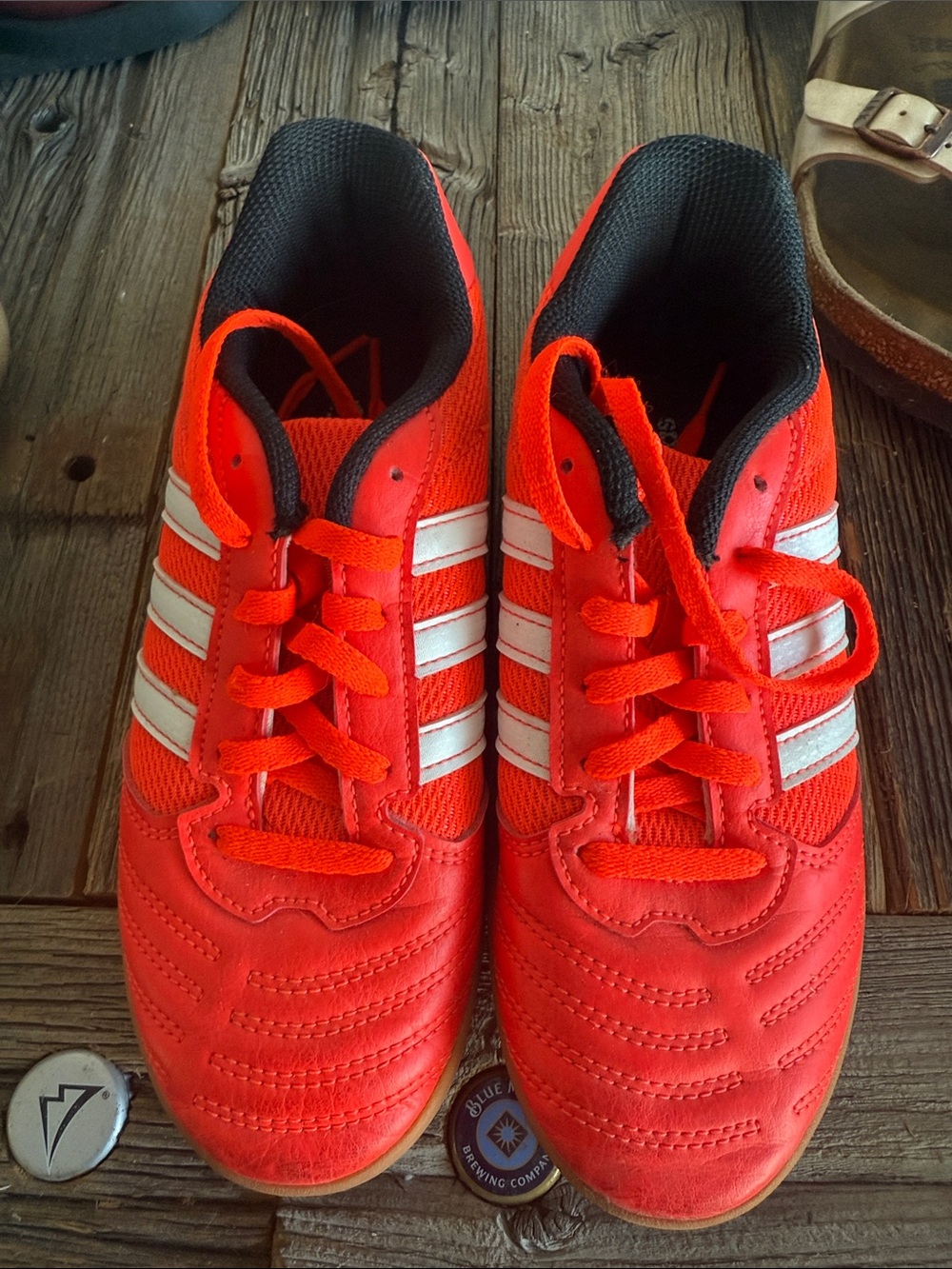 adidas Kids Red Sneakers with White Stripes